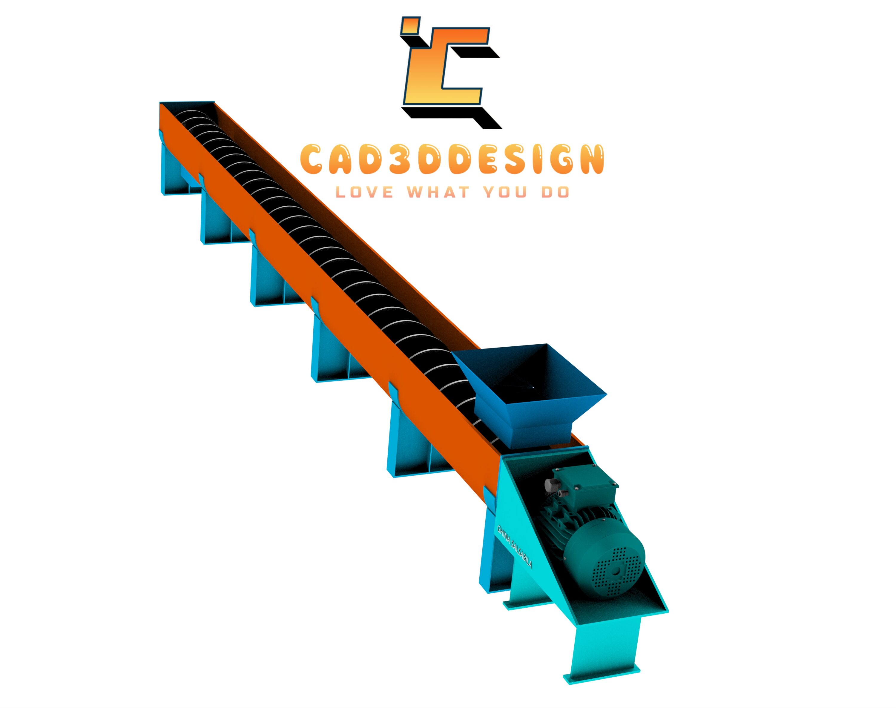 3D băng tải cánh vít ngang-3D horizontal screw conveyor