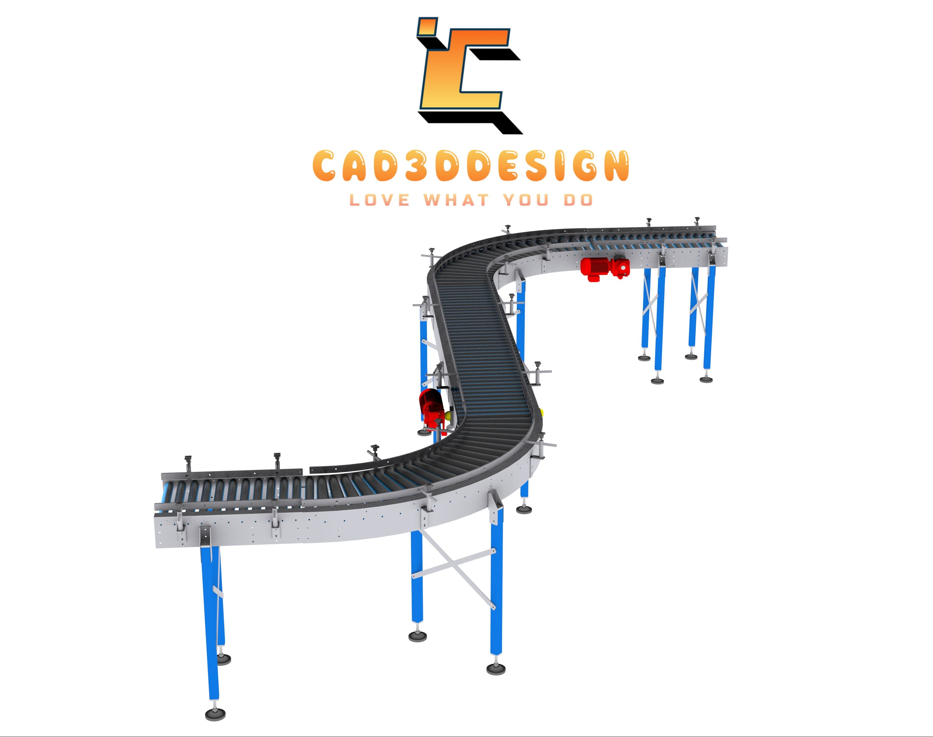 File 3d băng tải con lăn cong-3D file of a curved roller conveyor
