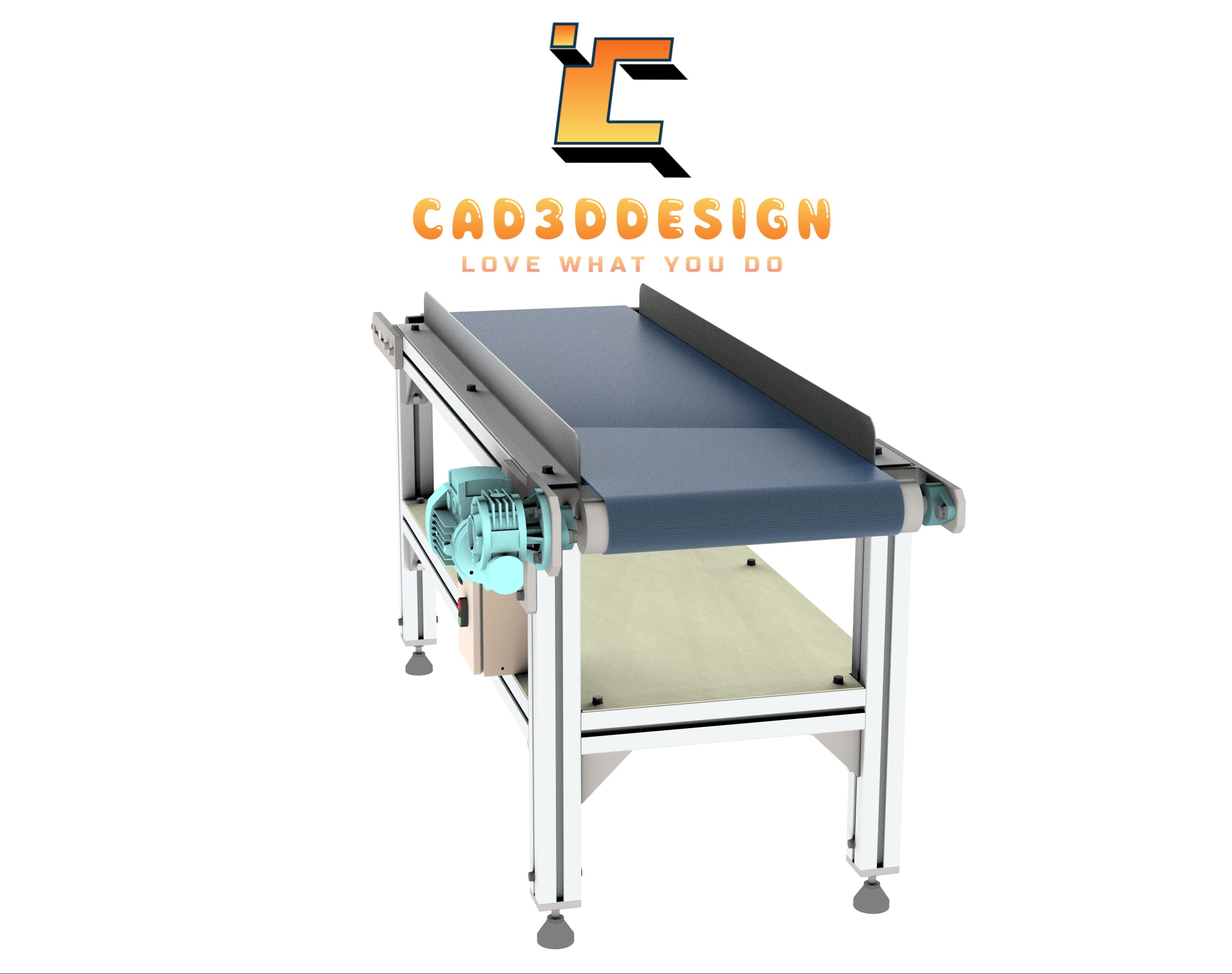 Bản vẽ thiết kế 3D băng tải PVC động cơ trục vít-3D design drawing of a PVC screw motor conveyor.
