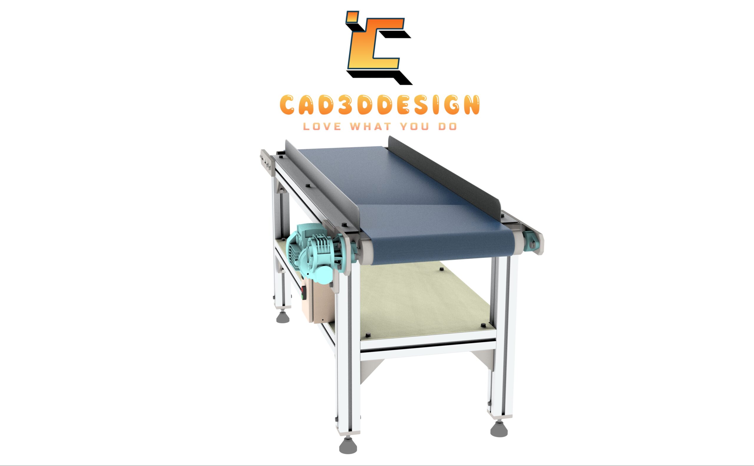 Bản vẽ thiết kế 3D băng tải PVC động cơ trục vít-3D design drawing of a PVC screw motor conveyor.